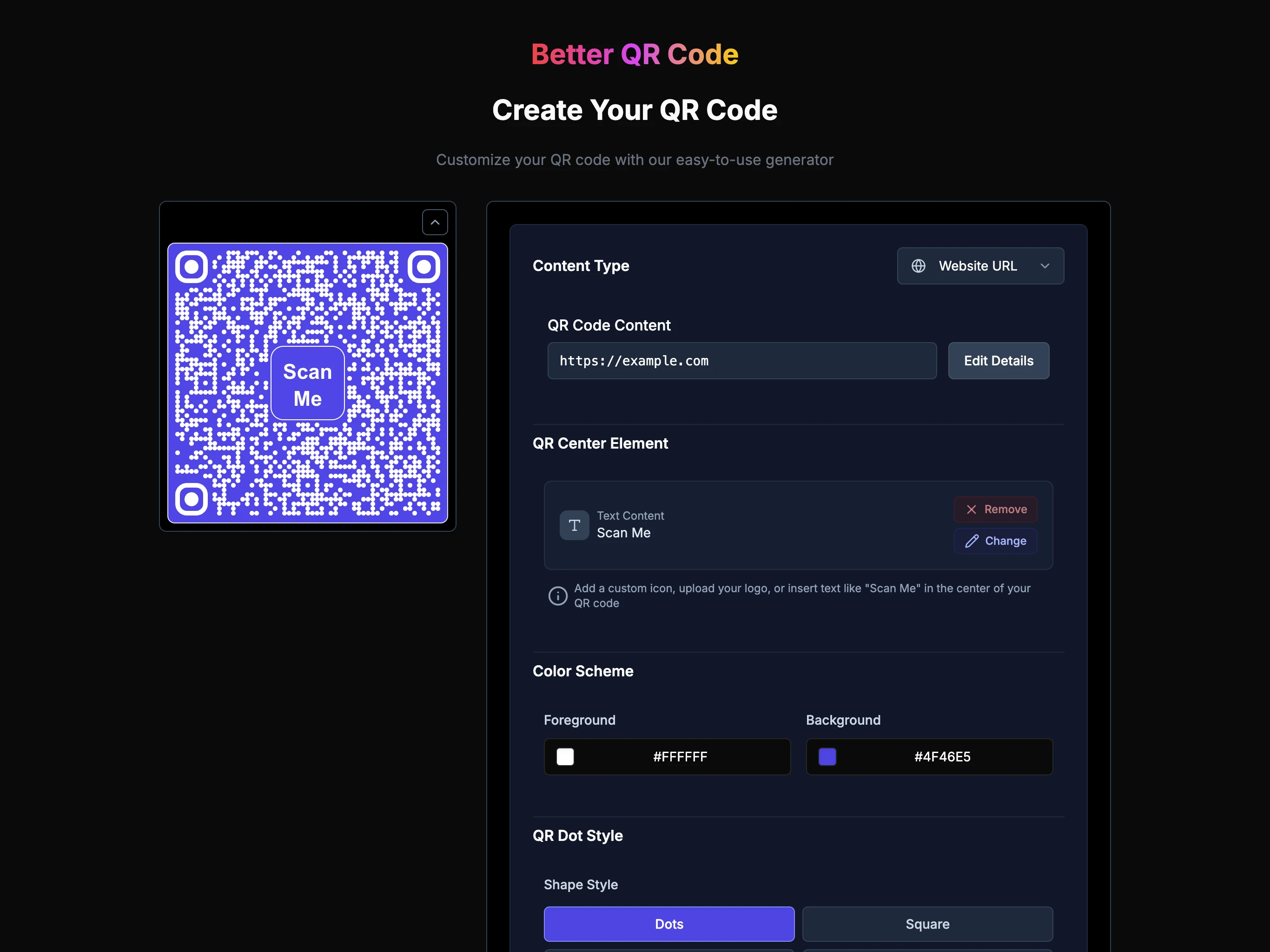 Better QR Code generator website preview
